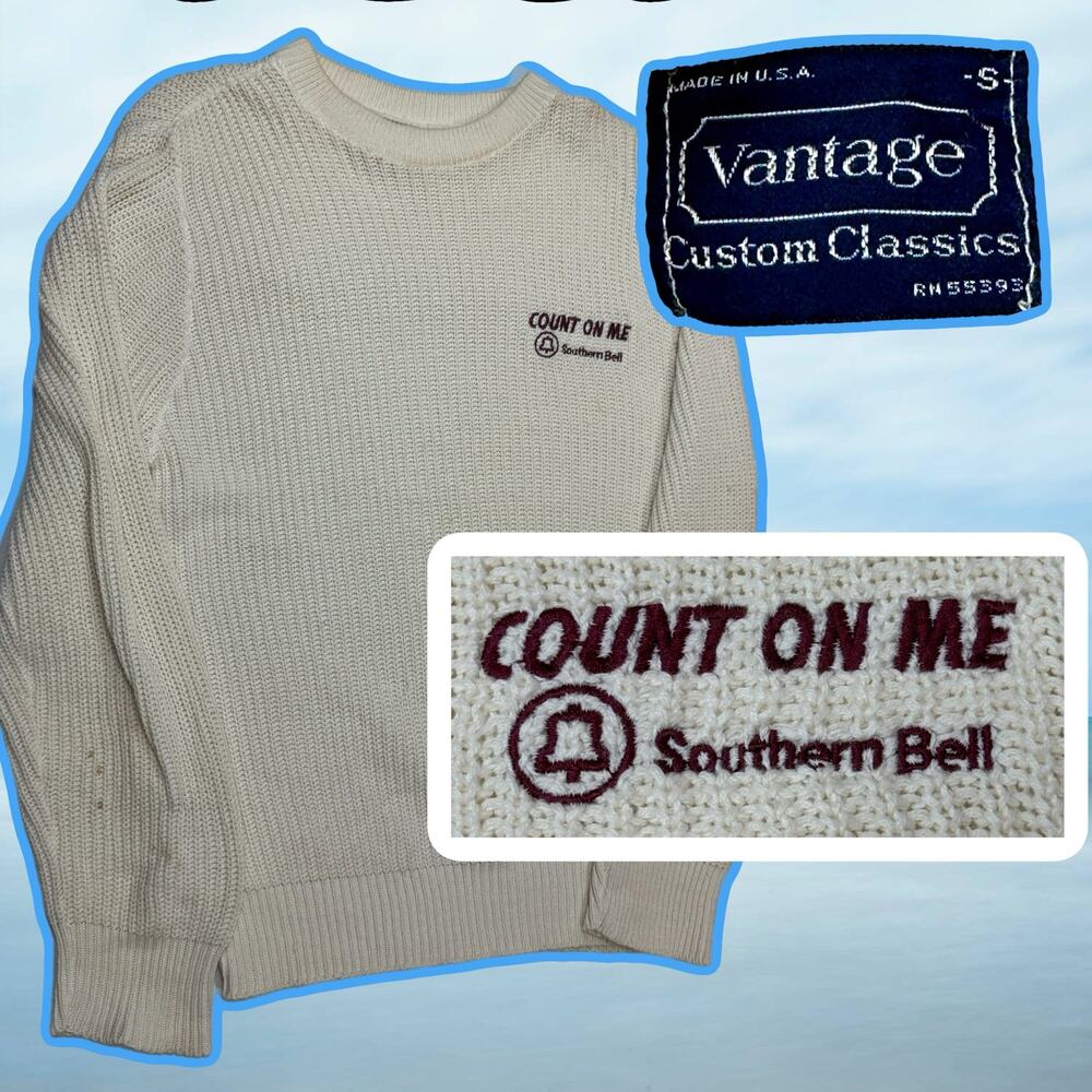 Vantage Beige Sweater Size Small Made in USA Southern Bell  Vintage 90's
